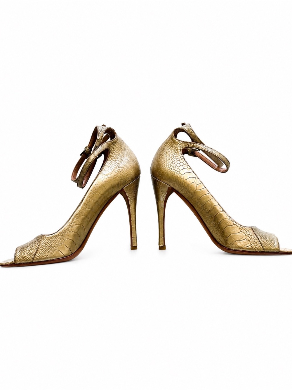 Stunning Pewter Alaia Double Ankle Strap Open-Toe Heels 38